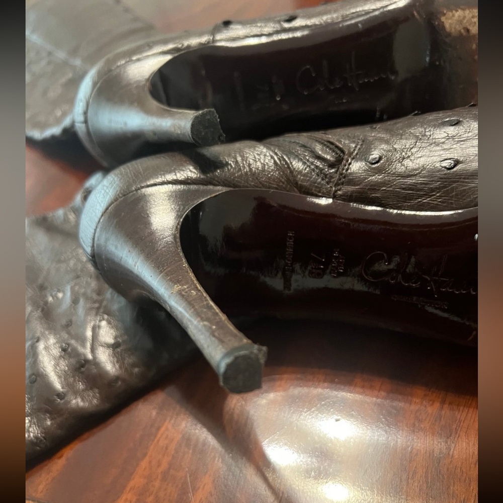 Cole Haan Ostrich Brown Leather Boots - Picture 6 of 10